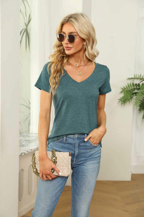 35% Cotton V Neck Short Sleeve T Shirt sold by Amoretu product image thumbnail 3