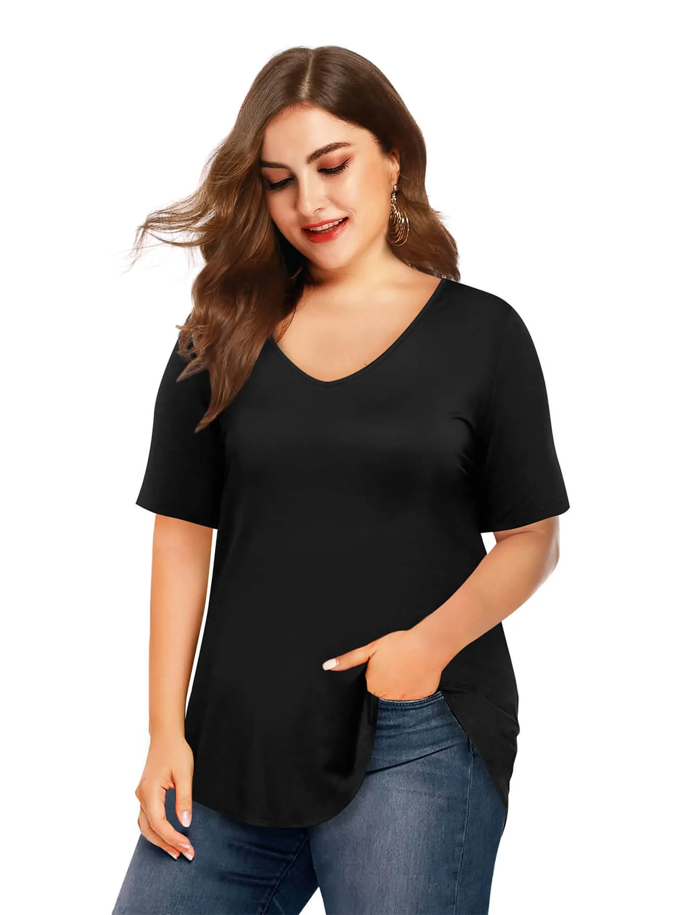 Plus Size Tunic V-Neck Casual T Shirt sold by Amoretu product image thumbnail 2