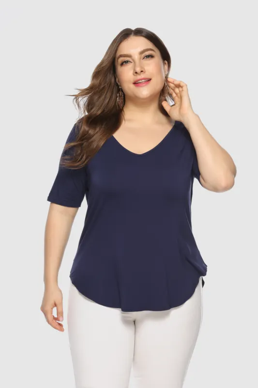 Plus Size Tunic V-Neck Casual T Shirt sold by Amoretu