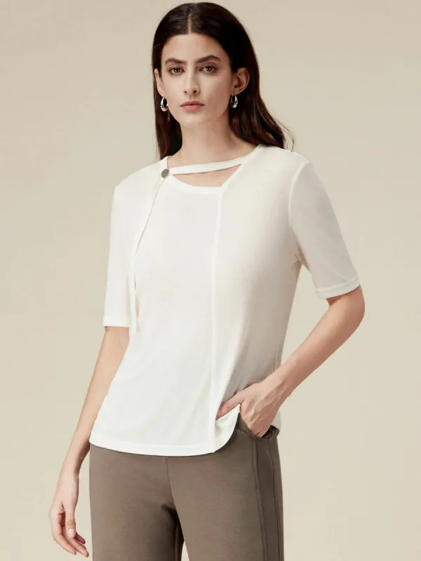 Amoretu Lyocell Embellished Band T-Shirt sold by Amoretu