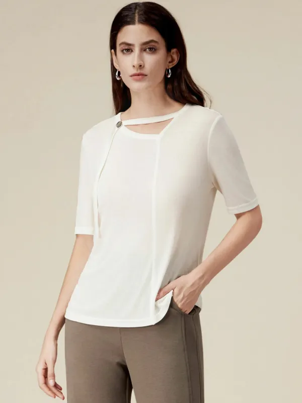 Amoretu Tencel & Acetate Embellished Band T-Shirt sold by Amoretu