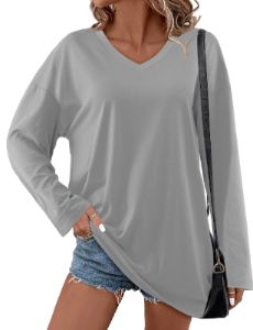 Oversized Shirts Fall Long Sleeve V Neck Top sold by Amoretu