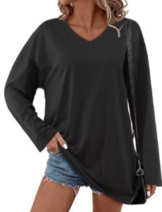 Oversized Shirts Fall Long Sleeve V Neck Top sold by Amoretu