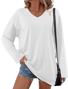 Oversized Shirts Fall Long Sleeve V Neck Top sold by Amoretu