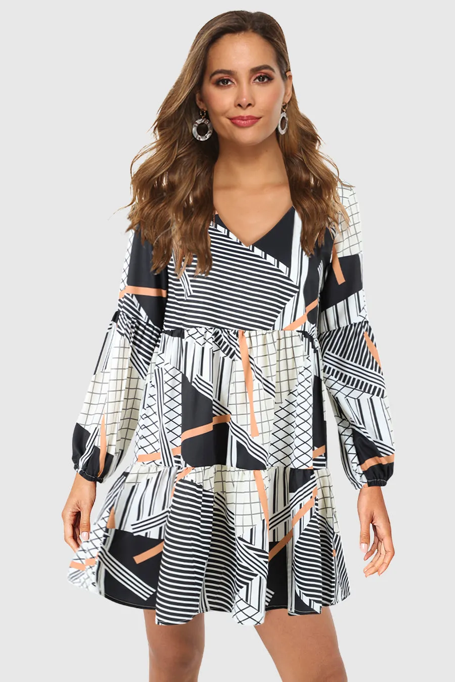 Notebook -V Neck Floral Print Tunic Shift Dress sold by Amoretu