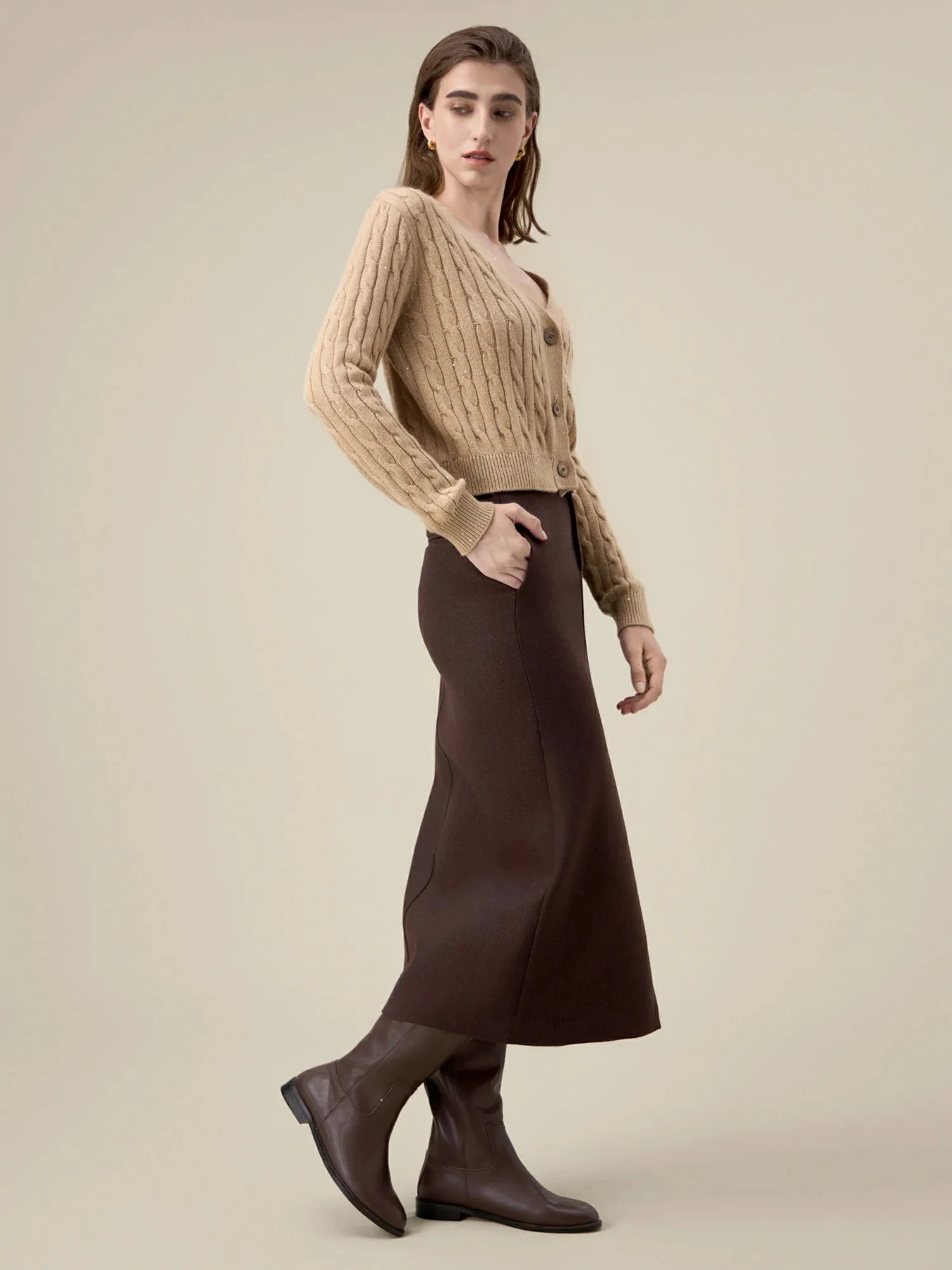 Amoretu Women's Wool Straight Slits Skirt sold by Amoretu product image thumbnail 3