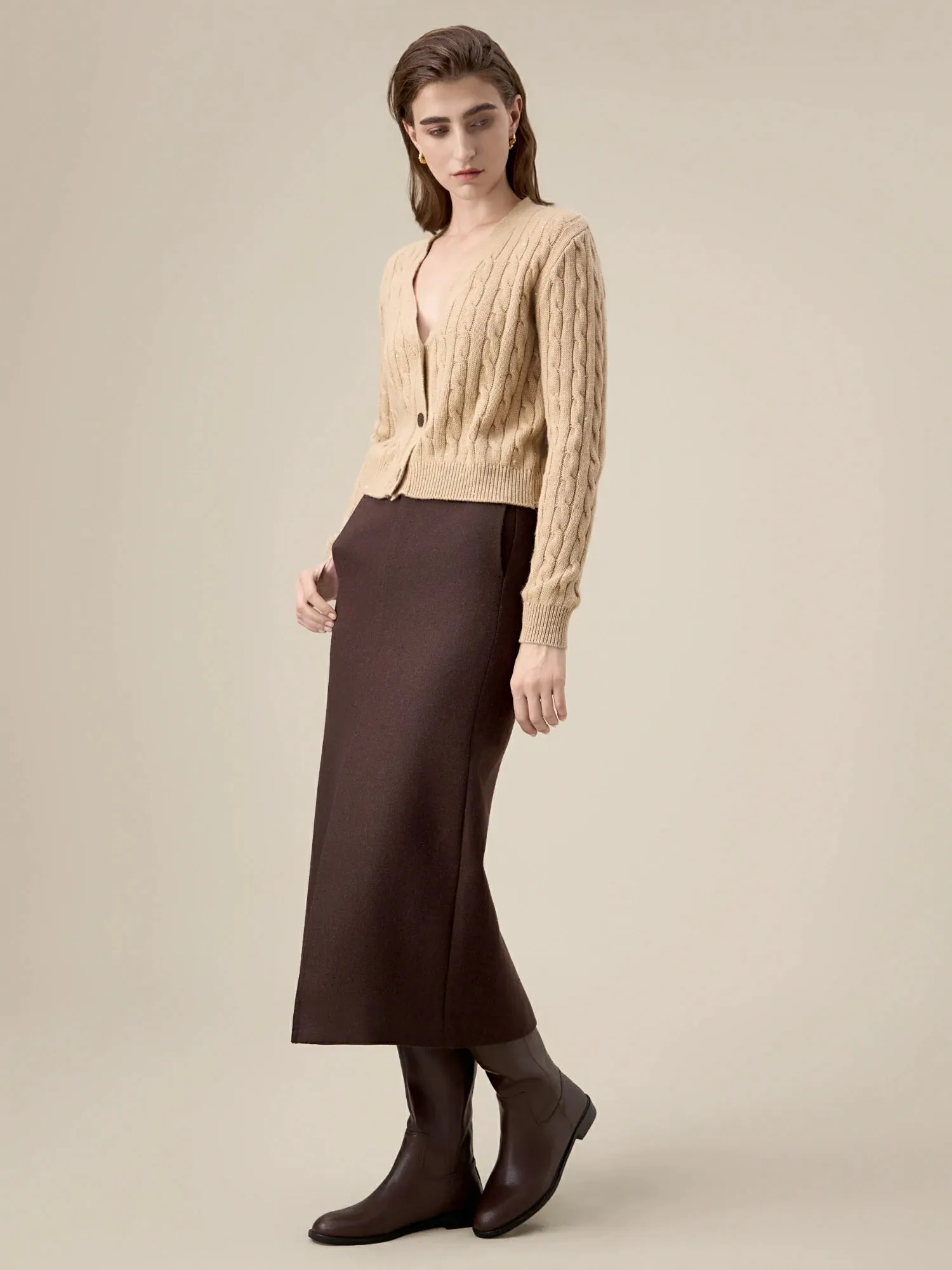 Amoretu Women's Wool Straight Slits Skirt sold by Amoretu product image thumbnail 2