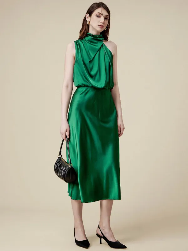 Amoretu 85% Acetate Irregular Neck Satin Dress sold by Amoretu