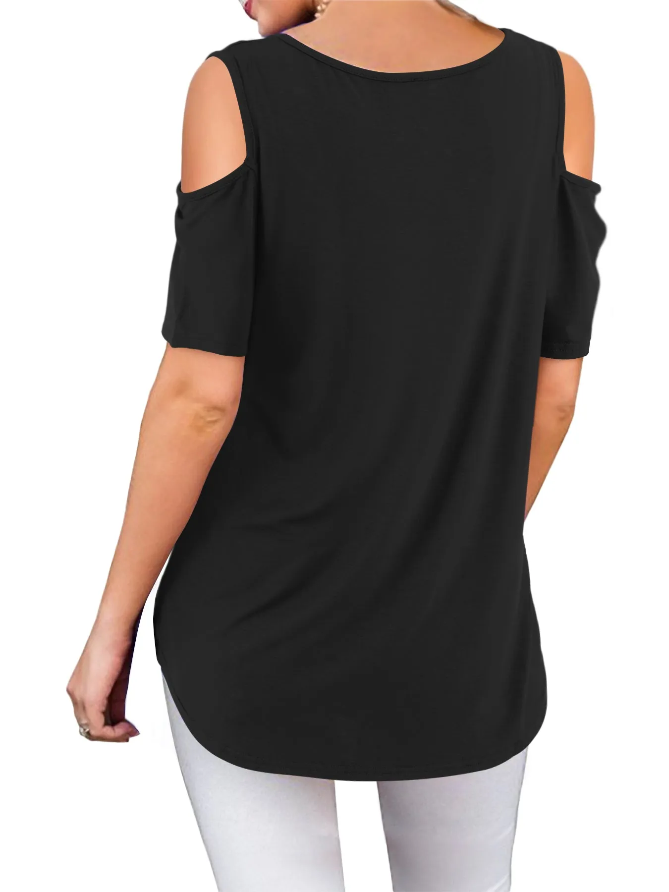 Modal V Neck Cold Shoulder T Shirt sold by Amoretu product image thumbnail 4