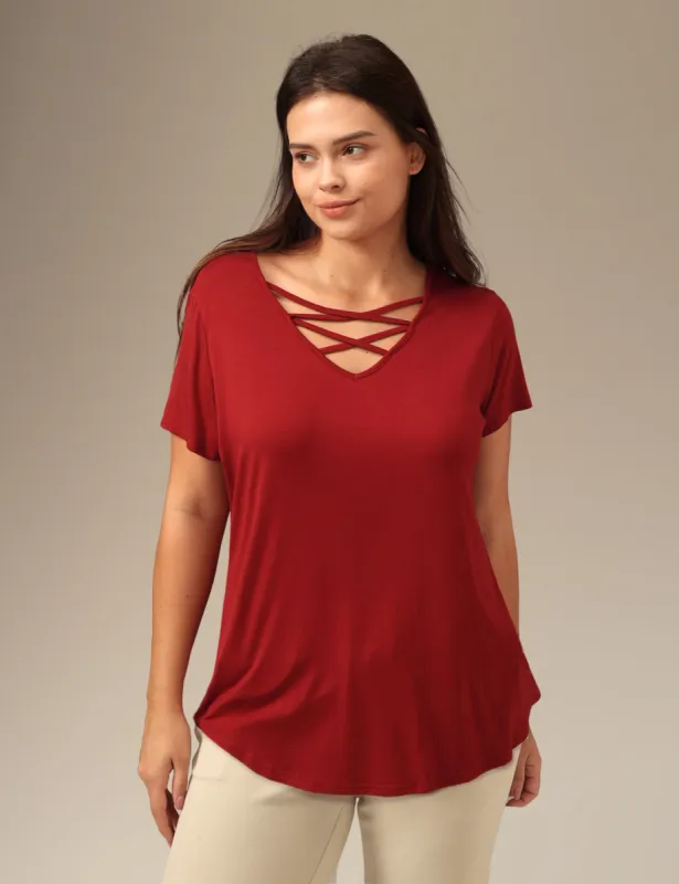 Plus Size Short Sleeve Summer Bandage Tunic T Shirt sold by Amoretu