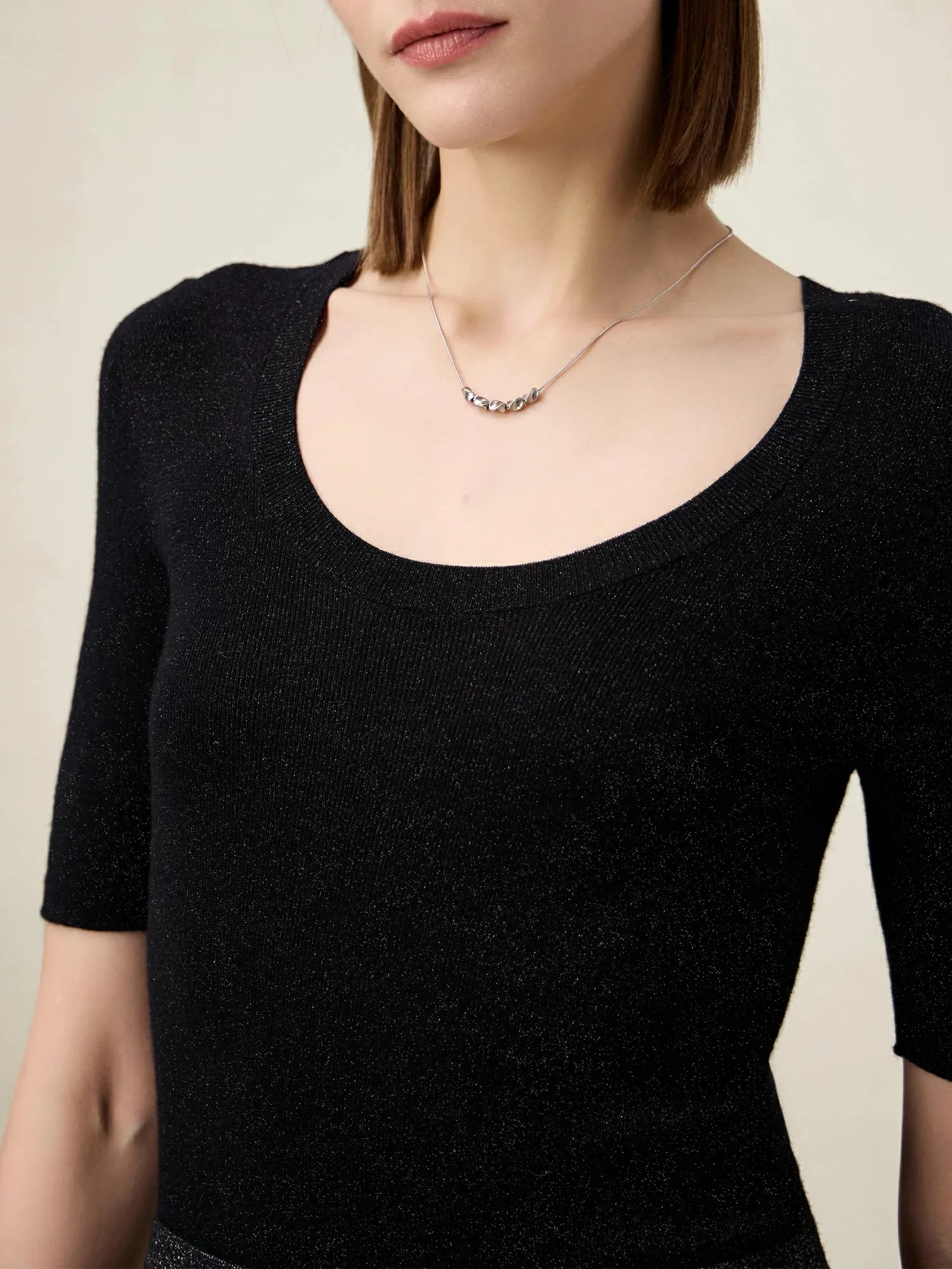 Amoretu Wool Gold Silver Yarn Mid-Sleeve Sweater sold by Amoretu product image thumbnail 5