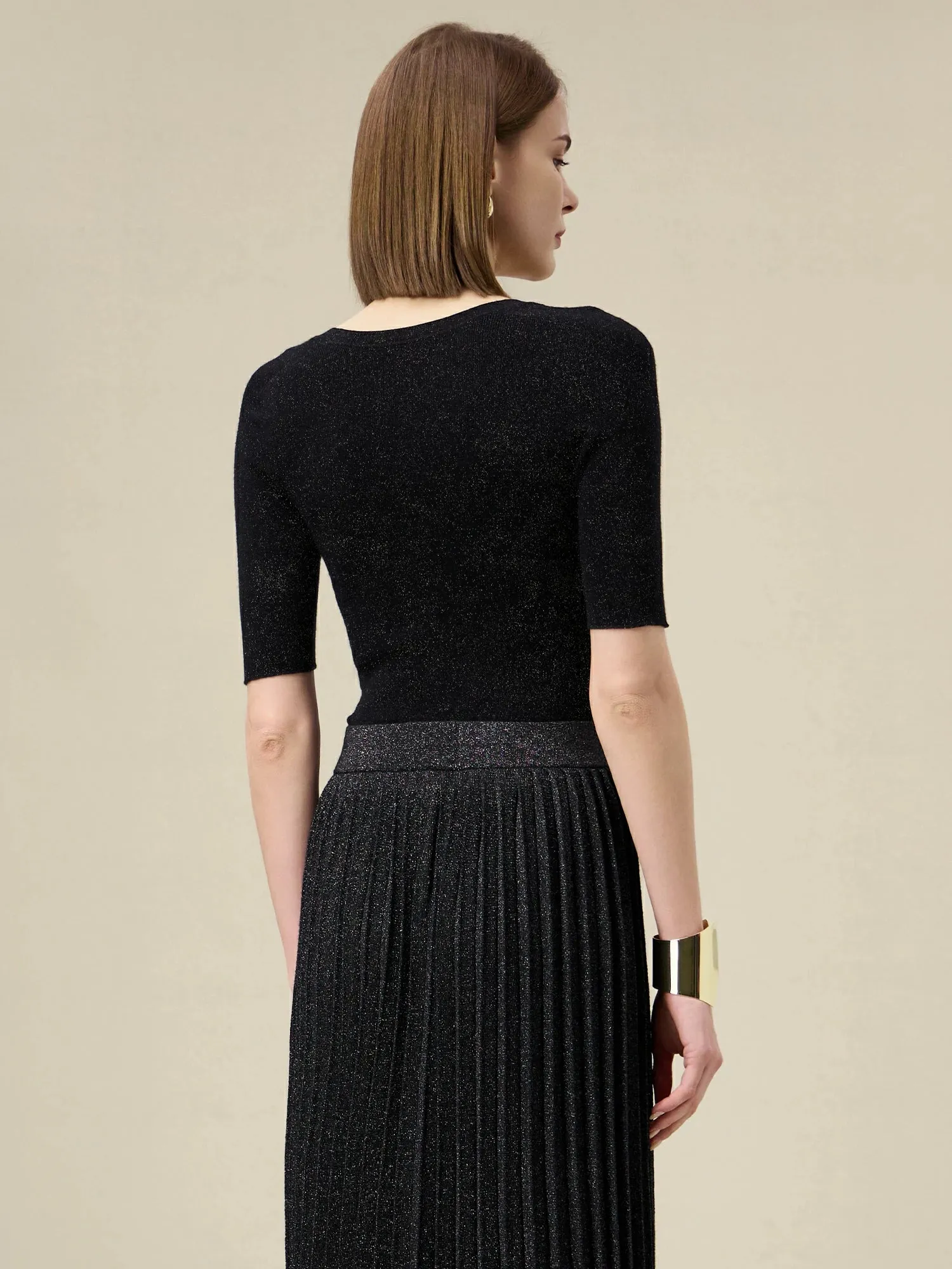 Amoretu Wool Gold Silver Yarn Mid-Sleeve Sweater sold by Amoretu product image thumbnail 3