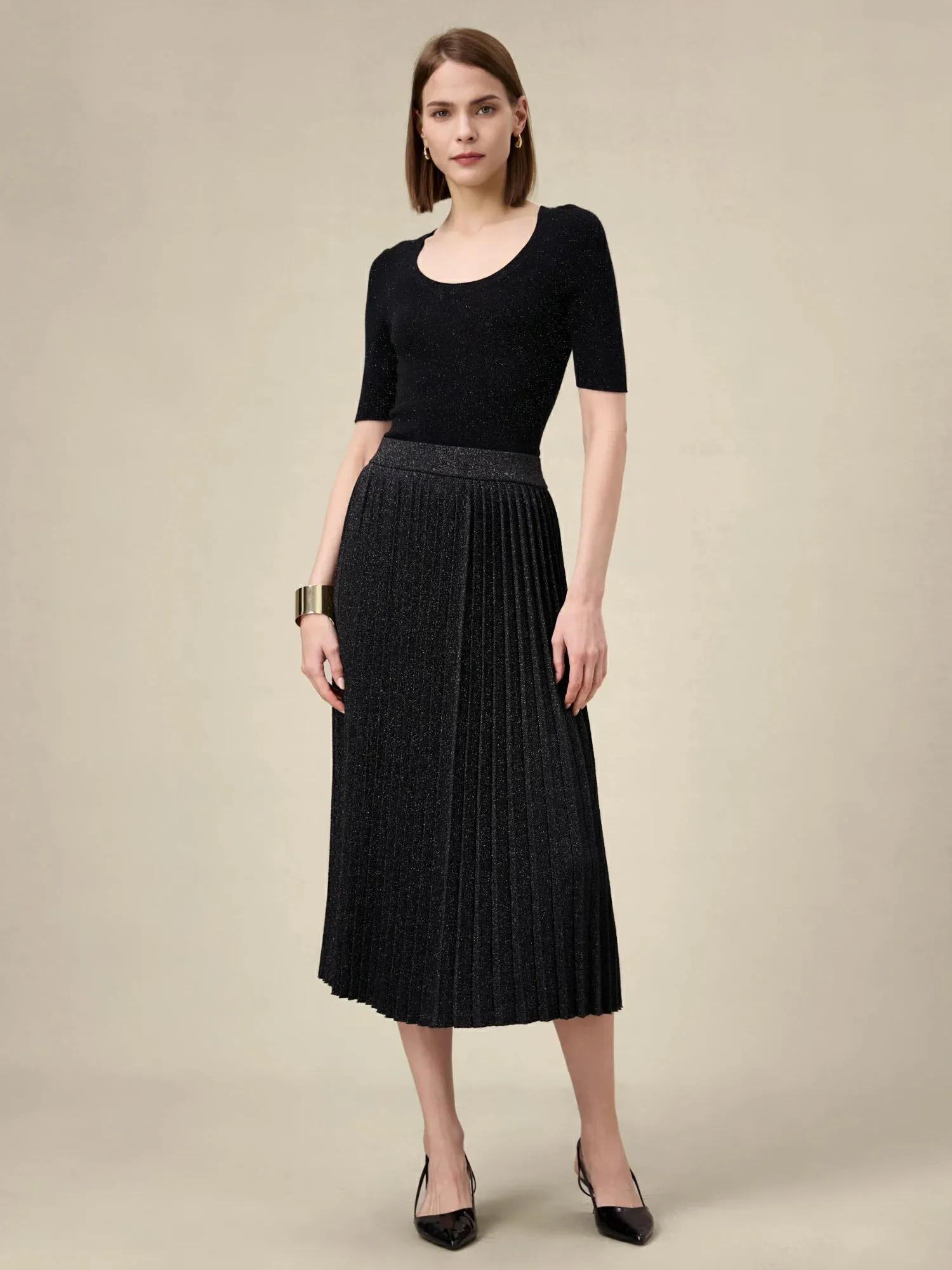 Amoretu Wool Gold Silver Yarn Mid-Sleeve Sweater sold by Amoretu product image thumbnail 4