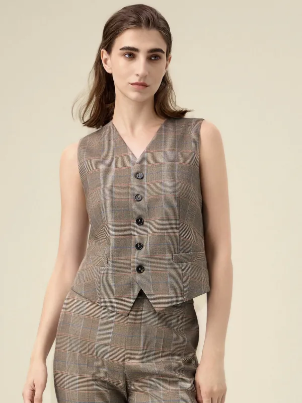Amoretu Women's V-Neck Plaid Suit Vest sold by Amoretu
