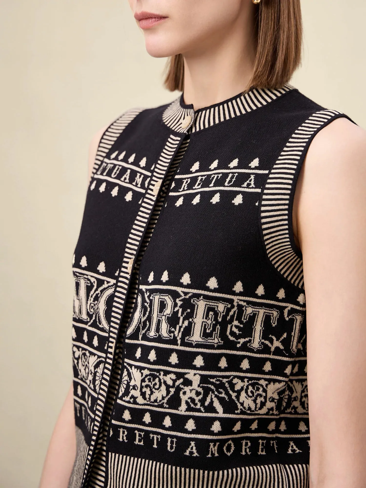 Amoretu Brand Patterned Sleeveless Knitted Cardigan sold by Amoretu product image thumbnail 5