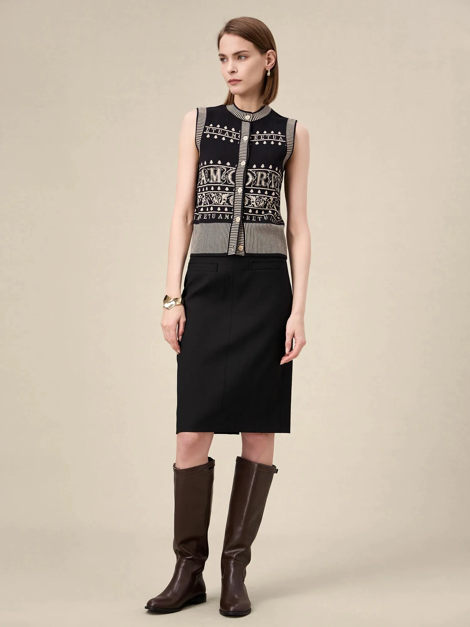 Amoretu Brand Patterned Sleeveless Knitted Cardigan sold by Amoretu product image thumbnail 4