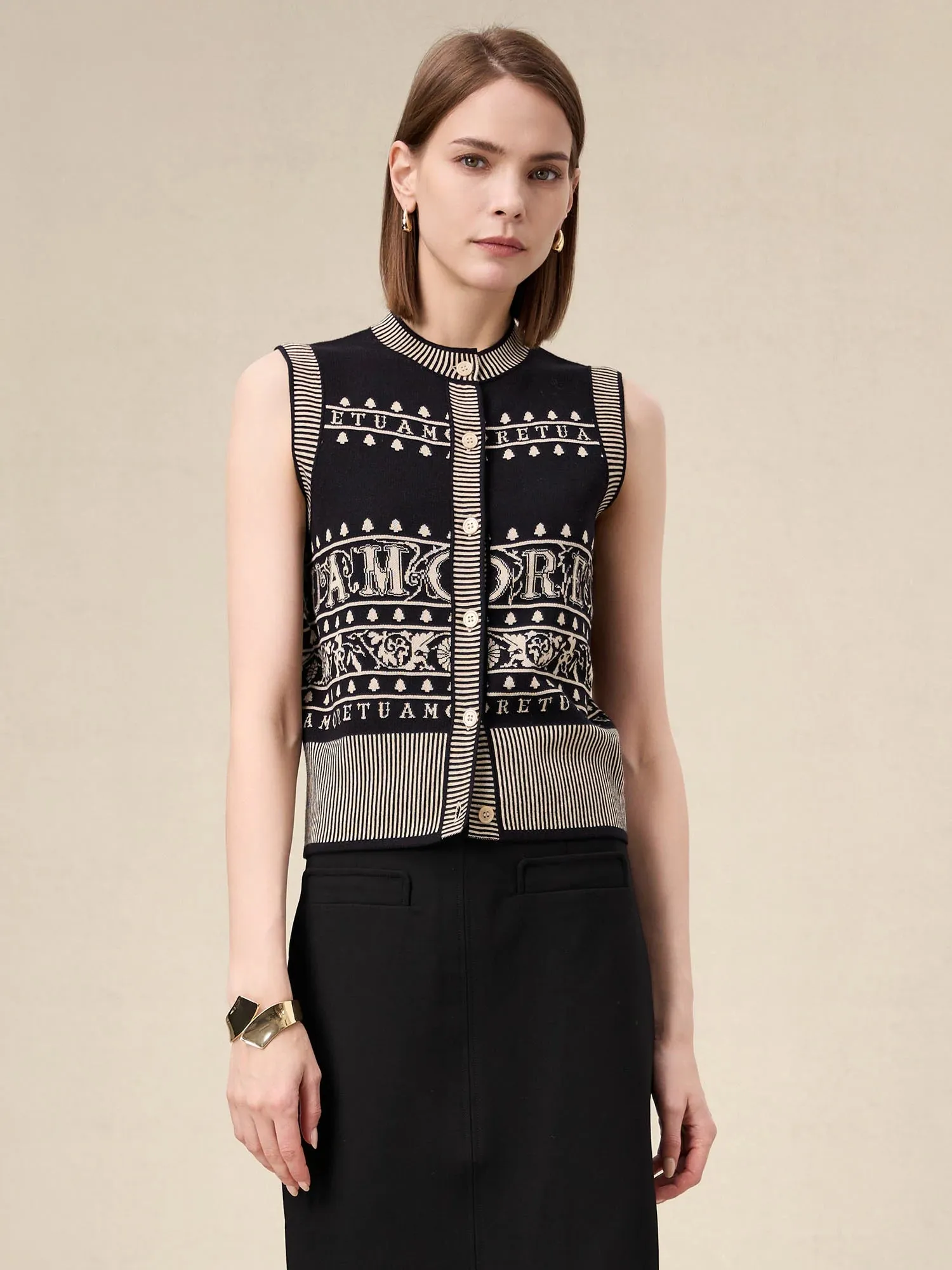 Amoretu Brand Patterned Sleeveless Knitted Cardigan sold by Amoretu