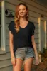 Casual V Neck Short Sleeve T Shirt sold by Amoretu