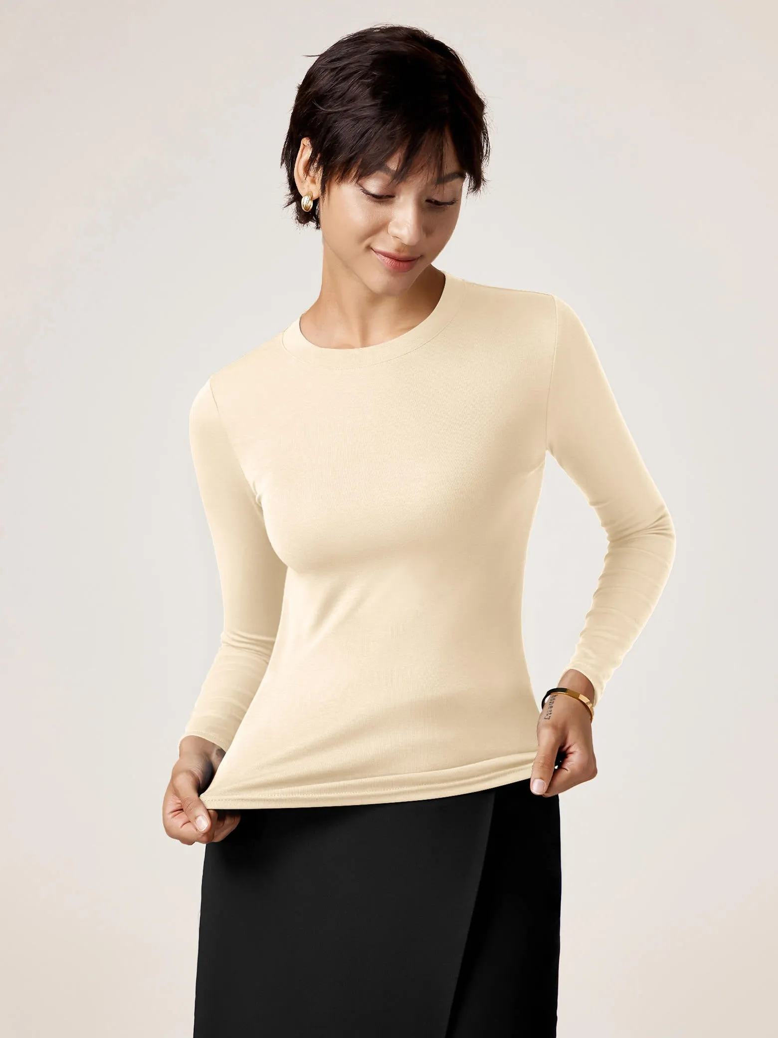 Amoretu Women's Round Neck T Shirts Long Sleeve Ribbed Fitted Tunic Tops Basic Tee Blouse sold by Amoretu product image thumbnail 5