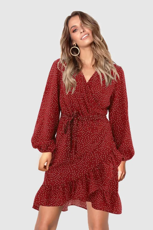 Polka Dot Wrap Mini Dress Sale sold by Amoretu