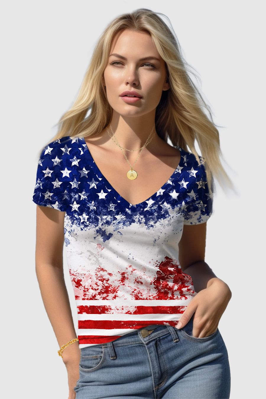 Americana Flag Print T shirt sold by Amoretu