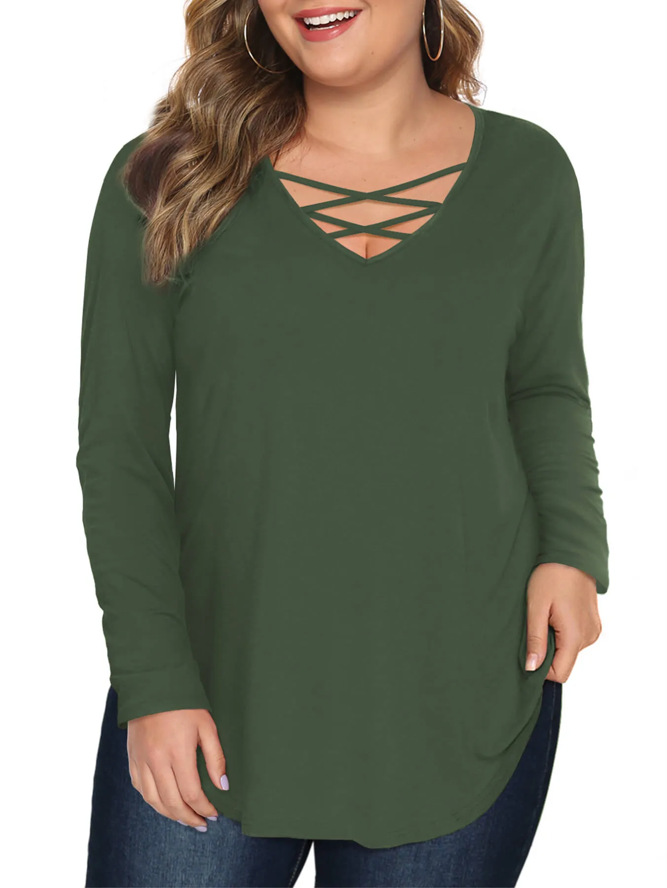 Plus Size Criss Cross T Shirt sold by Amoretu product image thumbnail 4