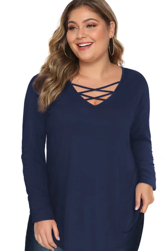 Plus Size Criss Cross T Shirt sold by Amoretu