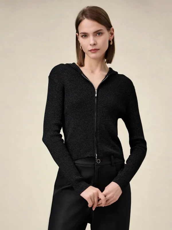 Amoretu Wool Gold Silver Yarn Zip-up Sweater Cardigan made by Amoretu