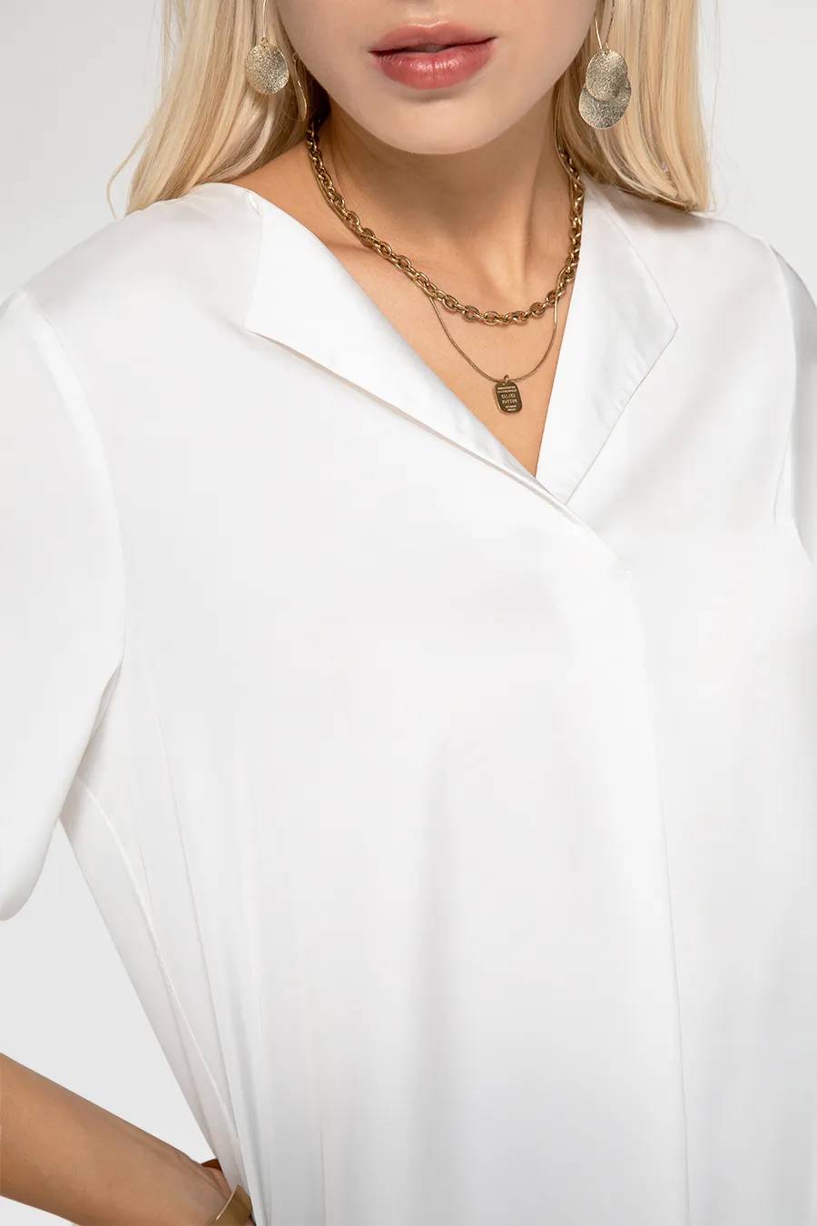 Lightweight Chic V-Neck Satin Blouse Sale sold by Amoretu product image thumbnail 2