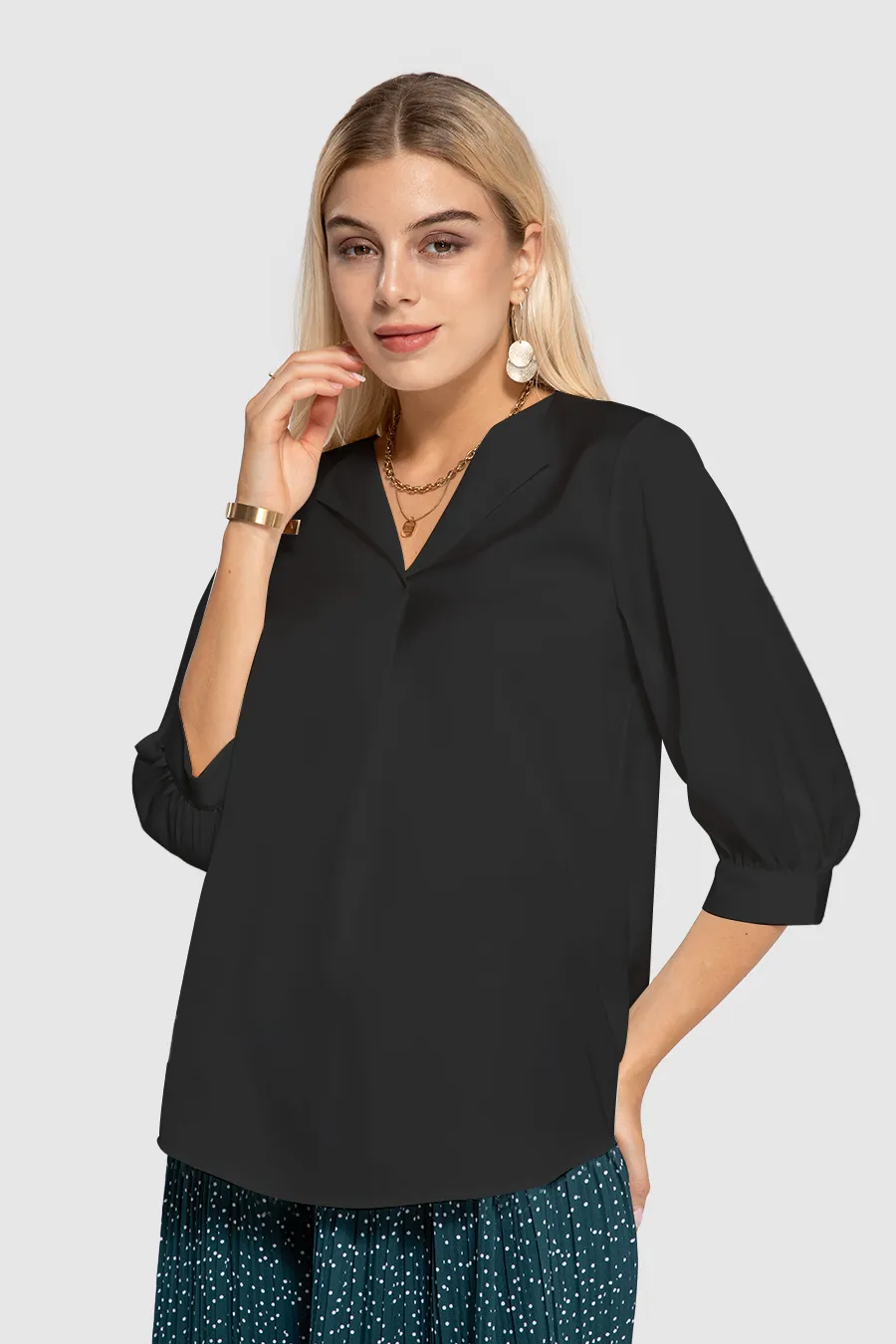 Lightweight Chic V-Neck Satin Blouse Sale sold by Amoretu product image thumbnail 5