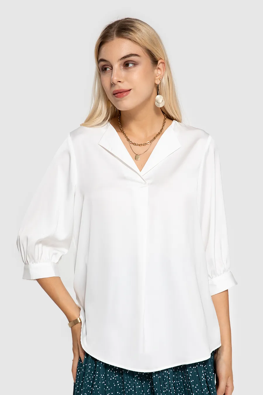 Lightweight Chic V-Neck Satin Blouse Sale sold by Amoretu