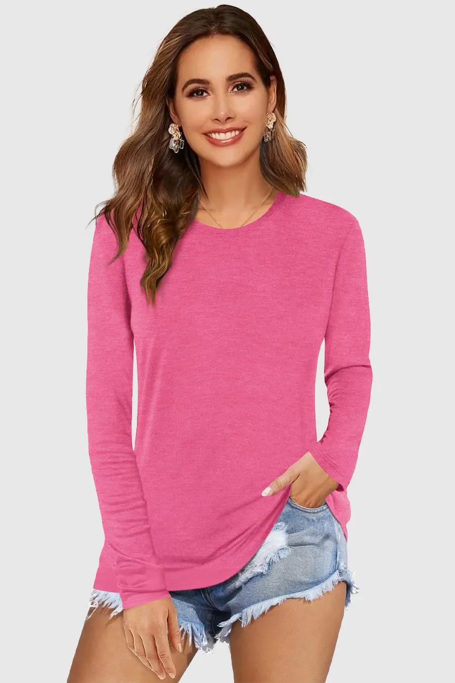 35% cotton Long Sleeve Crew Neck T Shirt sold by Amoretu