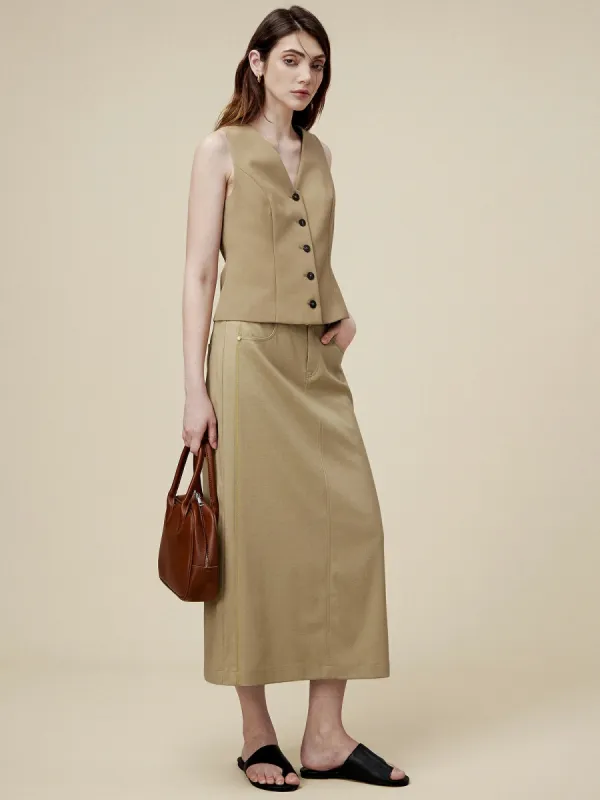 Amoretu Cotton Straight Split Long Skirt sold by Amoretu