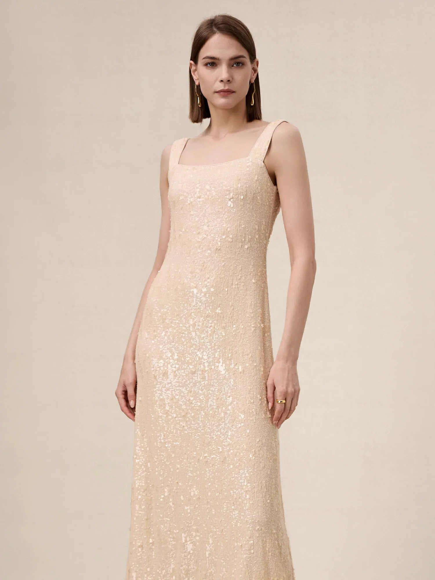 Amoretu Sleeveless Nude Sequin Dress sold by Amoretu product image thumbnail 4
