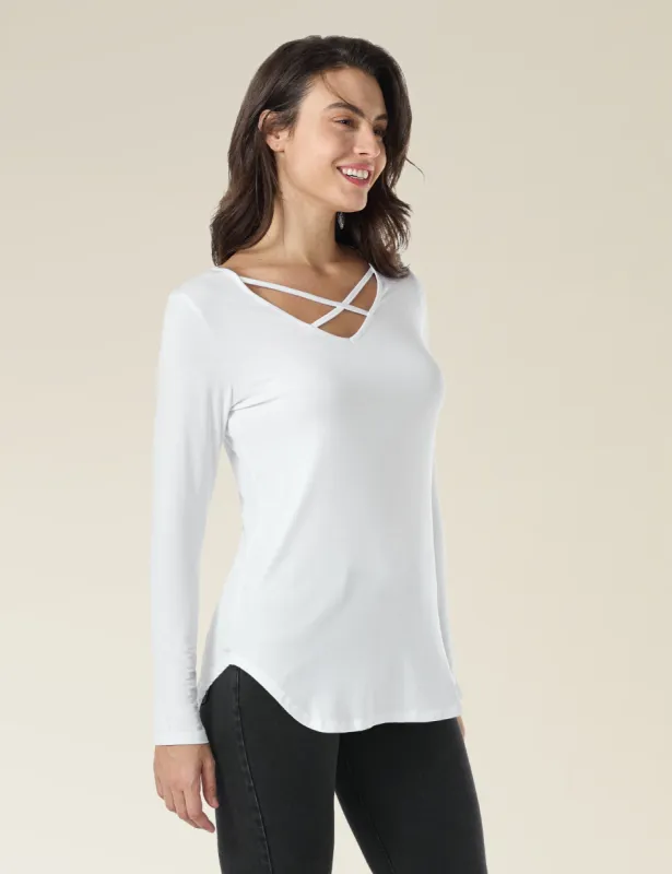 Casual V Neck Criss Cross T Shirt sold by Amoretu
