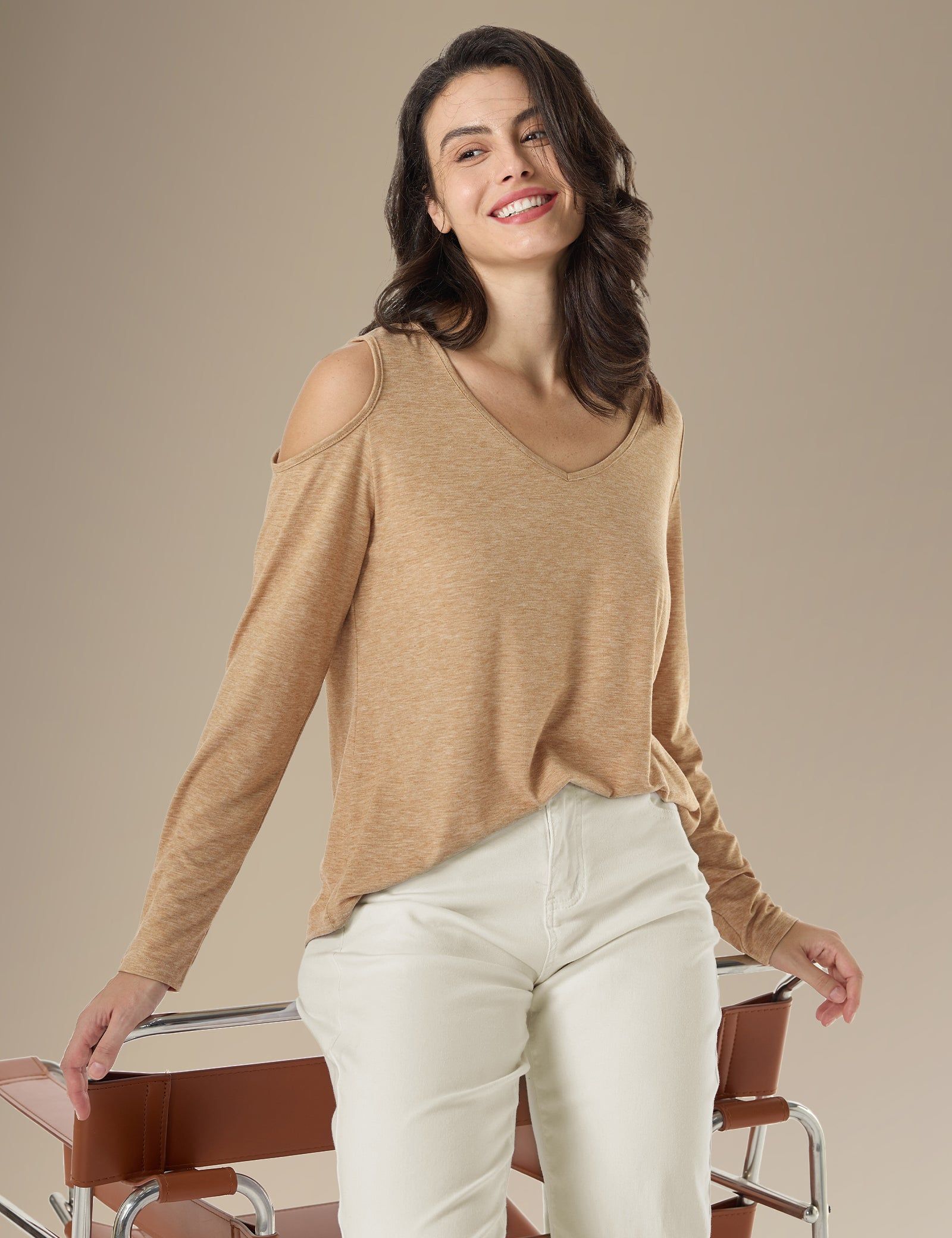 35% Cotton Long Sleeve Cold Shoulder T Shirt sold by Amoretu product image thumbnail 3