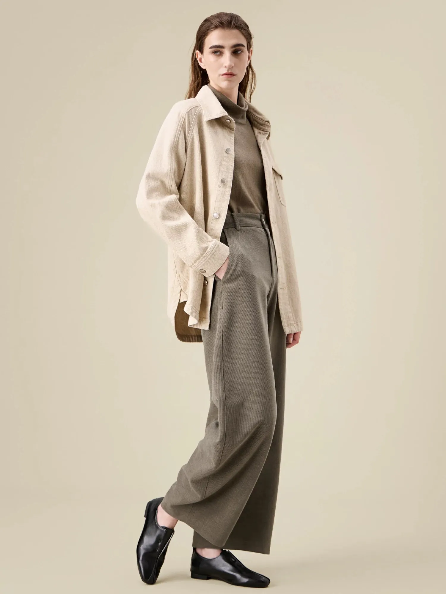 Amoretu High-Waist Vertical Striped Textured Wide-Leg Pant sold by Amoretu product image thumbnail 3