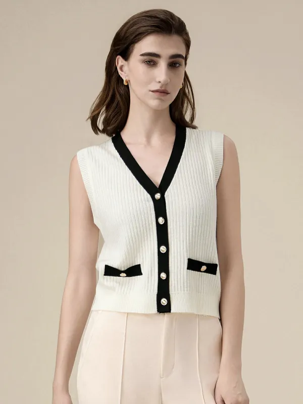 Amoretu Wool Sleeveless Knitted Contrast Cardigan Tank Top sold by Amoretu