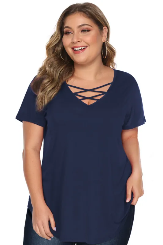 Plus Size Criss Cross Front T Shirt sold by Amoretu
