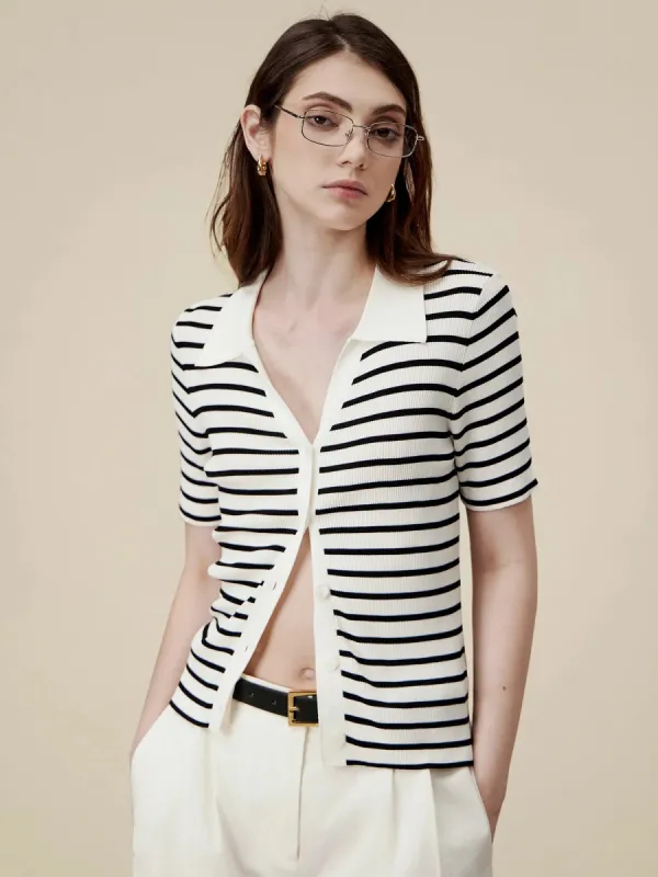 Amoretu Striped Knitted Slim-Fit Cardigan sold by Amoretu