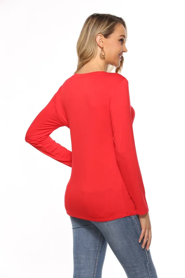 Modal V Neck Long Sleeve Straight hem T Shirt sold by Amoretu product image thumbnail 2