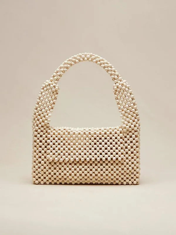 Handmade Maple Wood Bead Woven Envelope Bag sold by Amoretu