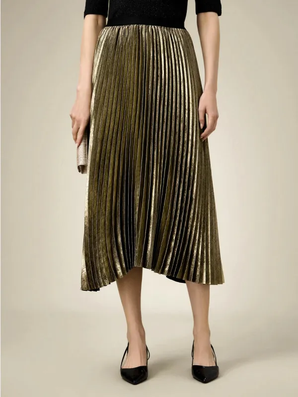 (FINAL SALE) Elastic Waist Satin Pleated A-Line Skirt sold by Amoretu