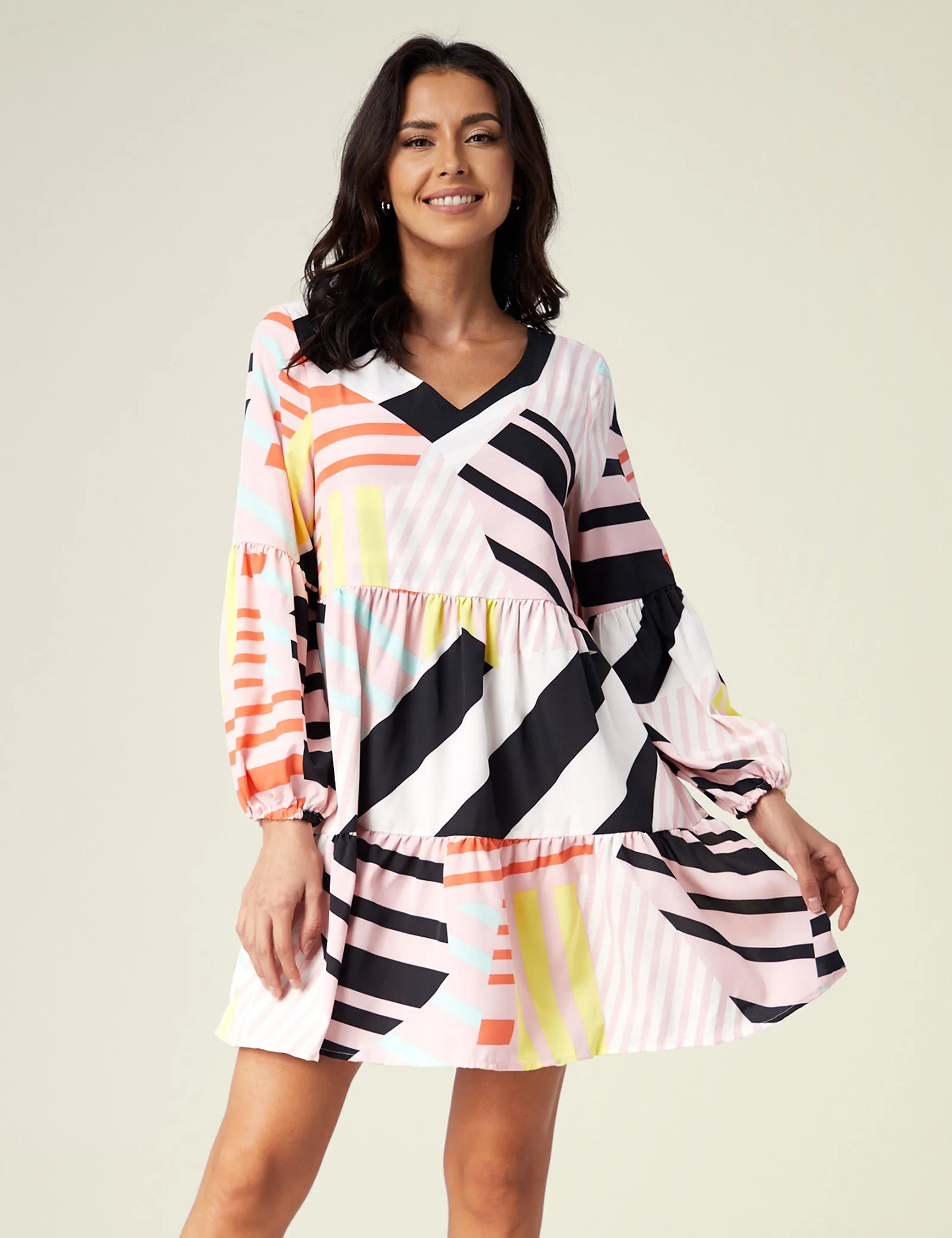 Zebra -V Neck Floral Print Tunic Shift Dress sold by Amoretu