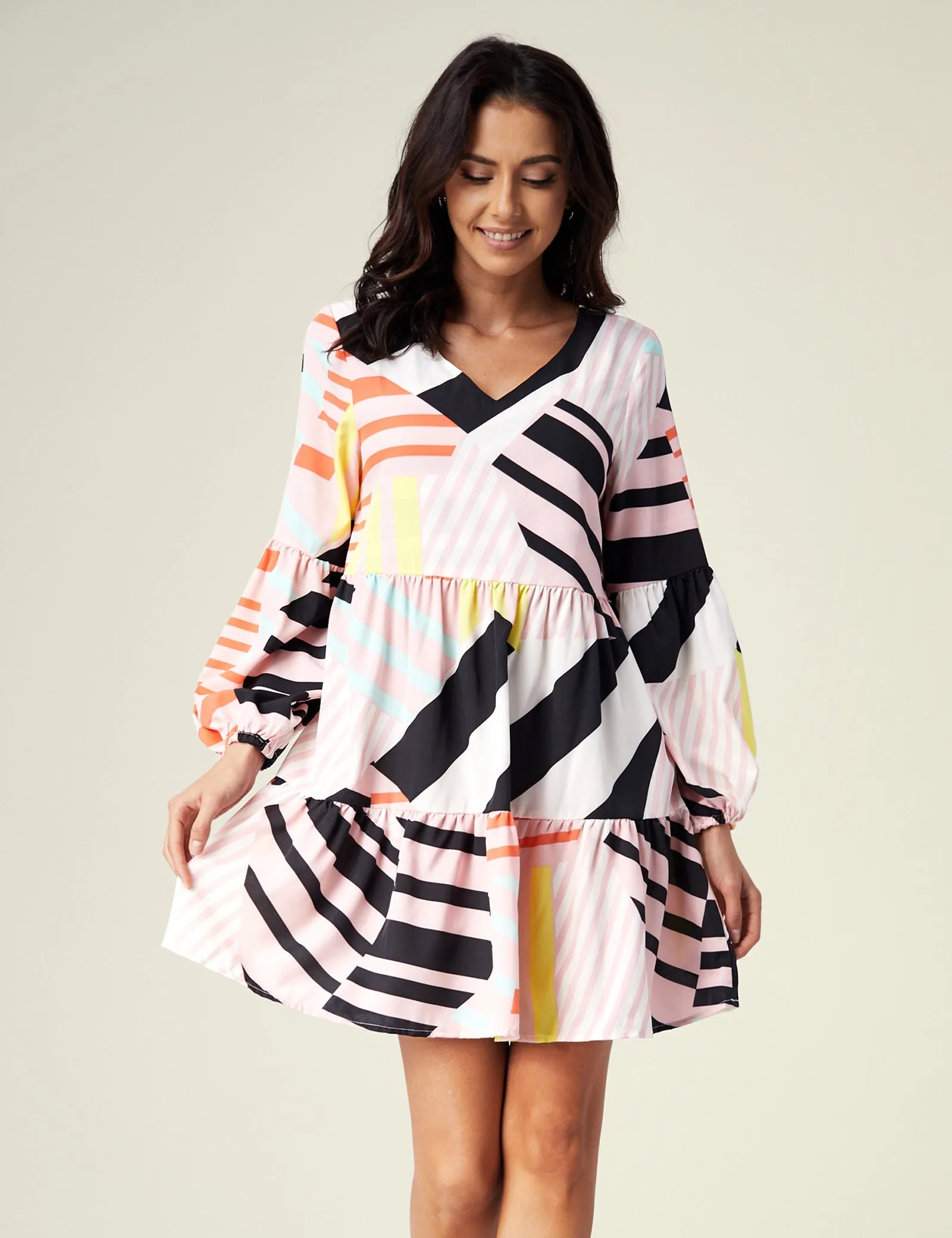 Zebra -V Neck Floral Print Tunic Shift Dress sold by Amoretu product image thumbnail 4