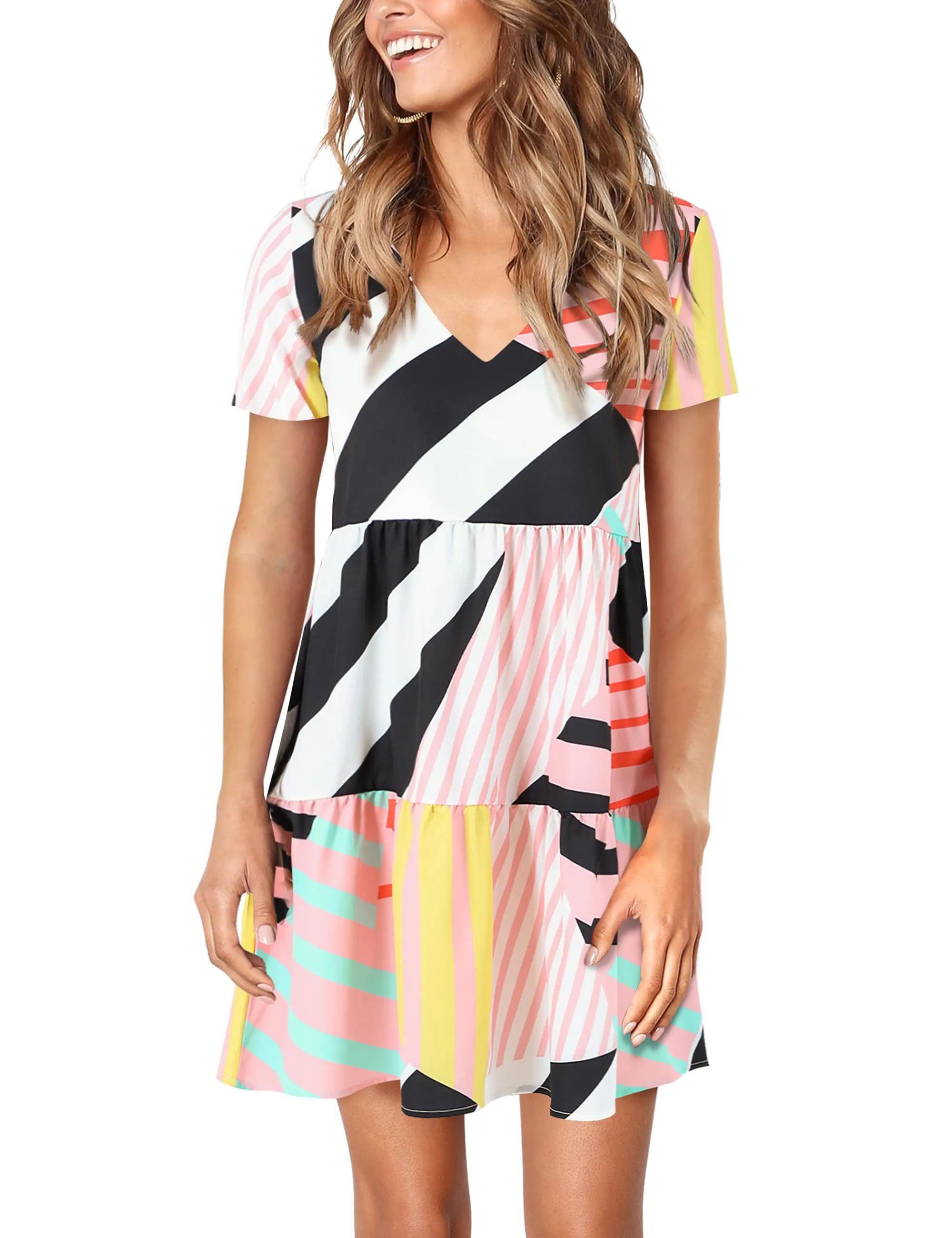 Zebra -V Neck Floral Print Tunic Shift Dress sold by Amoretu product image thumbnail 5