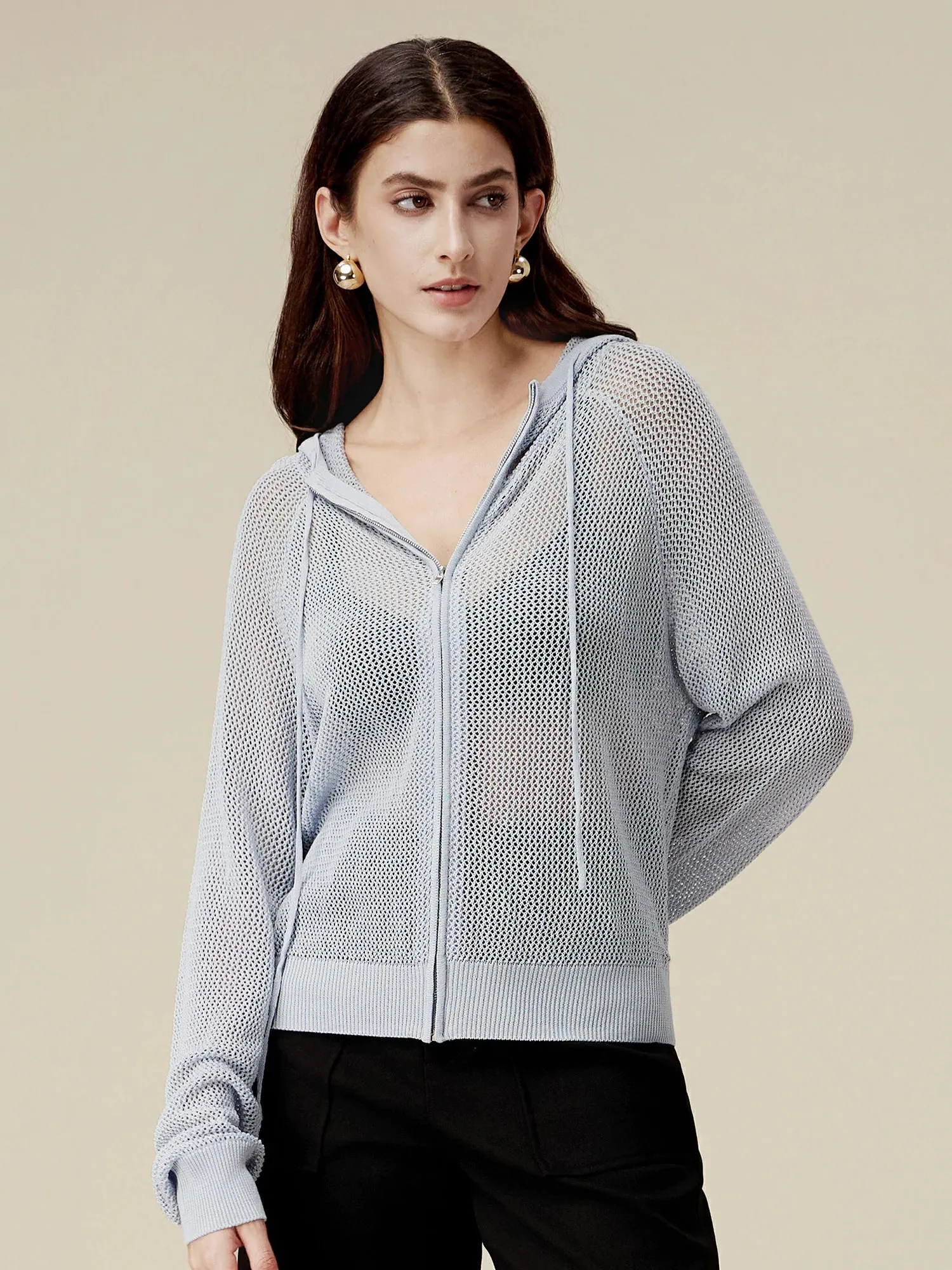 Amoretu Linen & Lyocell Hooded Hollow Out Cardigan sold by Amoretu product image thumbnail 2