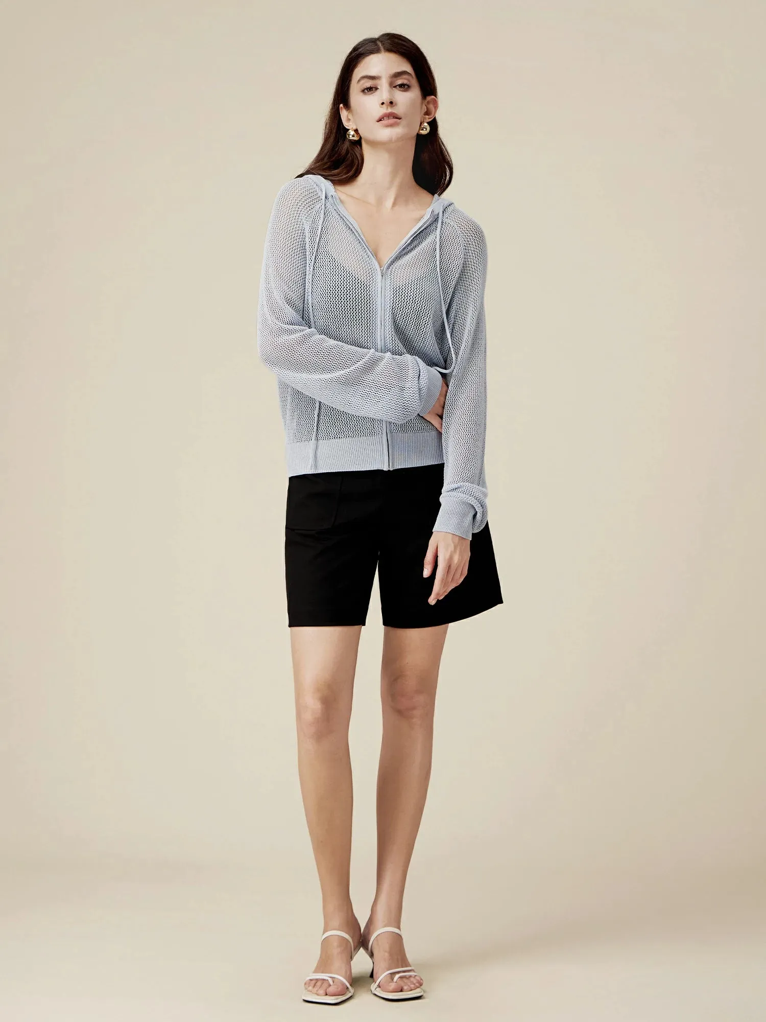 Amoretu Linen & Lyocell Hooded Hollow Out Cardigan sold by Amoretu product image thumbnail 3