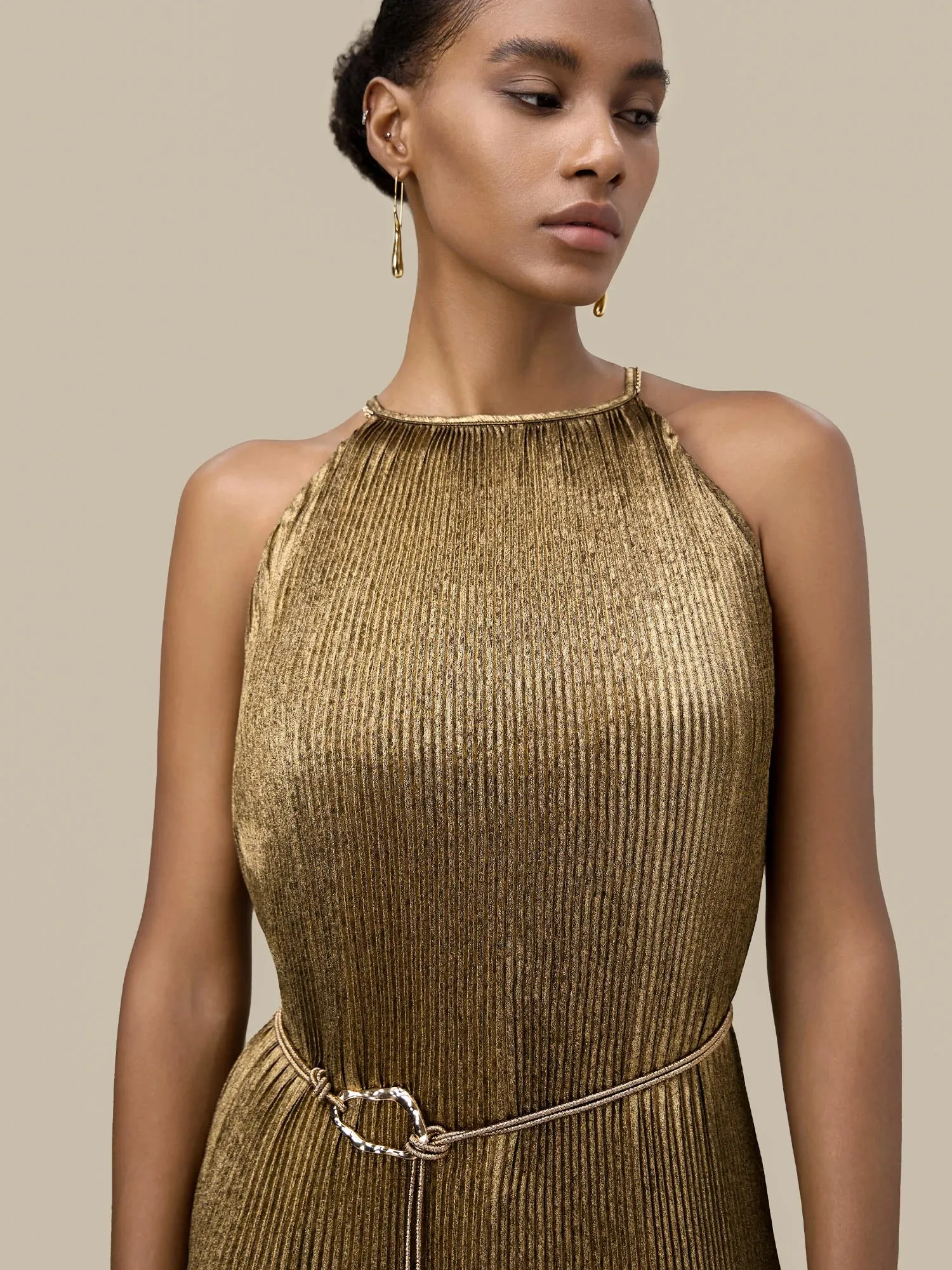 (FINAL SALE) Satin Pleated Slip Dress sold by Amoretu product image thumbnail 5