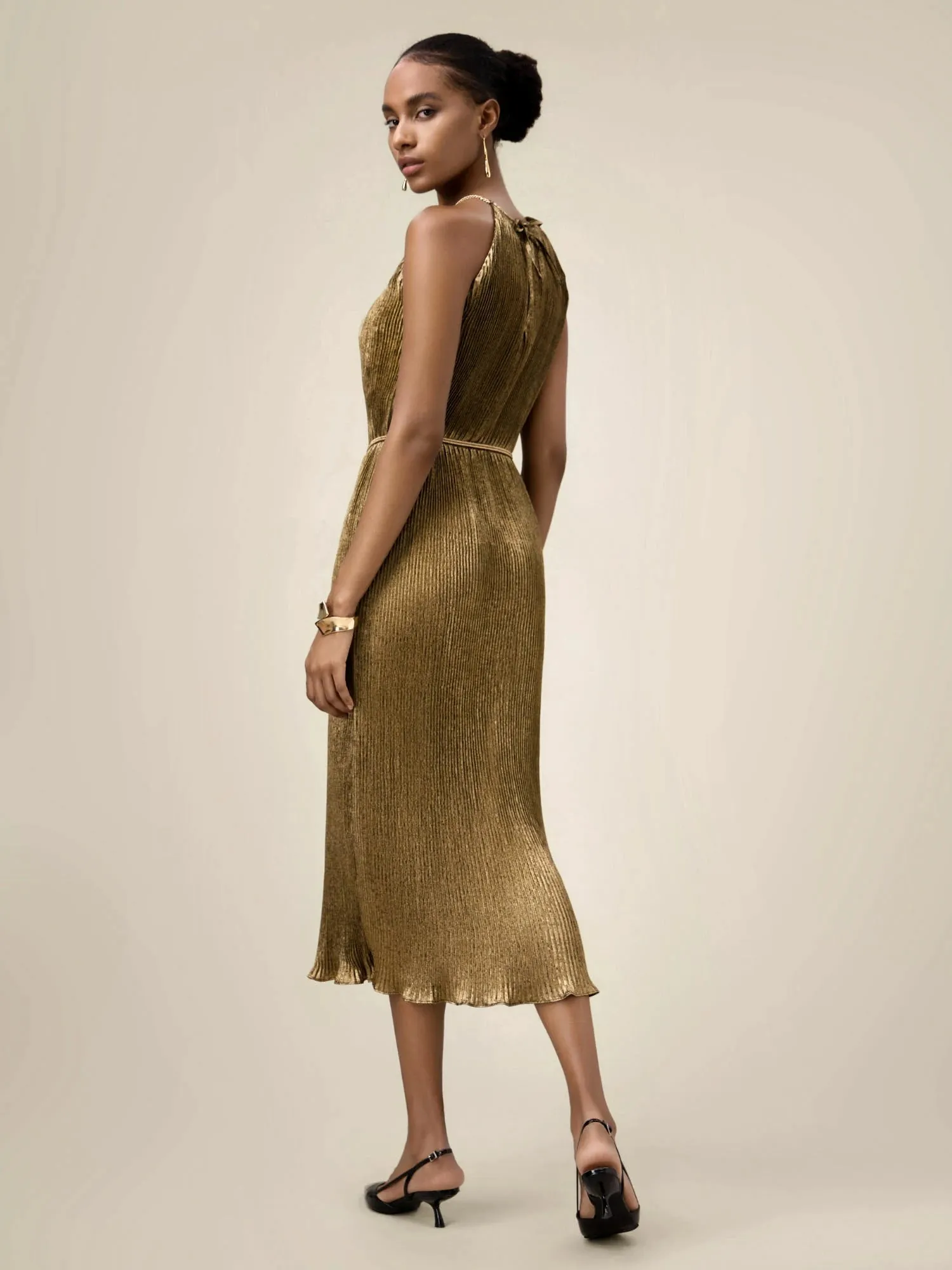 (FINAL SALE) Satin Pleated Slip Dress sold by Amoretu product image thumbnail 2